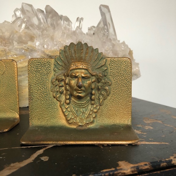 Vintage Brass Native American Bookends - Picture 2 of 10